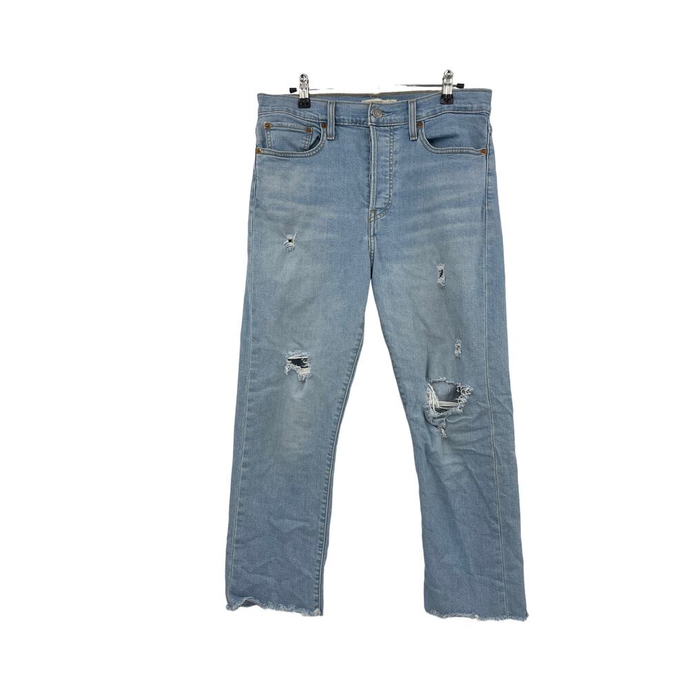 Levi’s Jeans Womens 31 Wedgie Straight Blue Distressed Button Fly High Rise